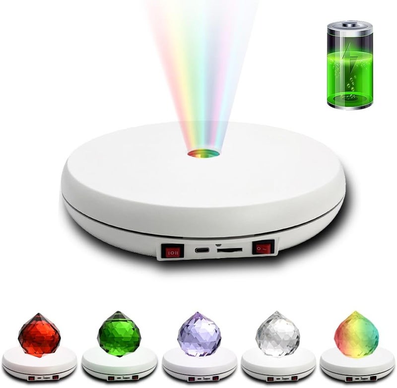 JAYEGT Motorized Rotating Display Stand with LED Light , 10 inch /55lbs Load, 360 Degree Electronic Photography Turntable for Products Shows, Jewelry, Crystal Art ，Watch, 3D Models (White / 5 Colors - Image 1